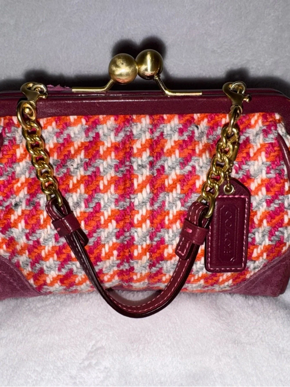 Coach Red & Pink Tweed Frame Mini Bag with Gold Turnlock - Picture 5 of 7